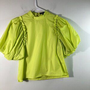 Womens Beulah Style Puff Bubble Sleeve Blouse Lime Green S Cotton Poly‎